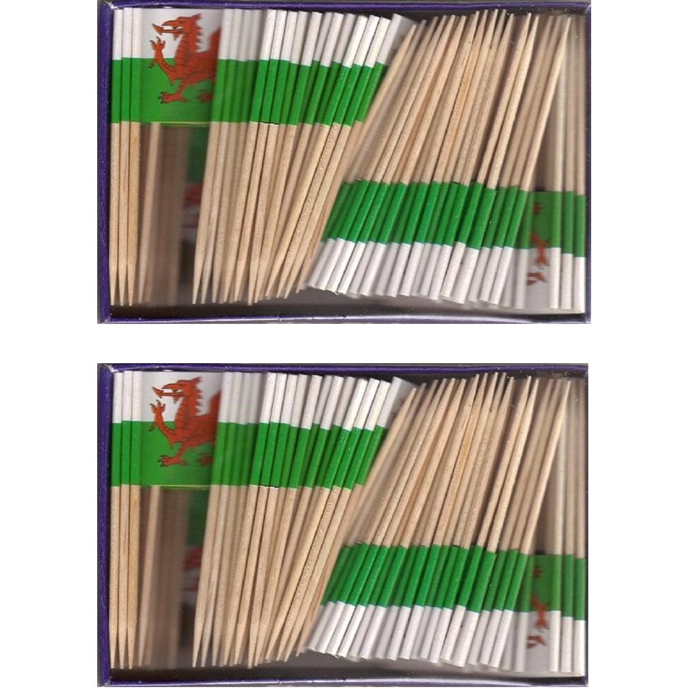 2 Boxes of Mini Wales Toothpick Flags, 200 Small Welsh Flag Toothpicks