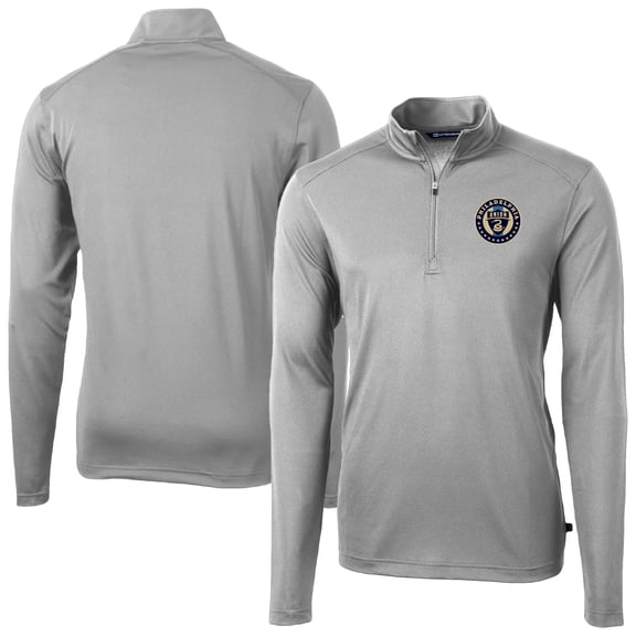 Men's-Cutter & Buck  Gray Philadelphia Union Big & Tall Virtue Eco Pique Recycled Quarter-Zip Top