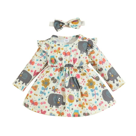 

Newborn Baby Girl Dress Toddler Girls Long Sleeve Floral Prints Princess Dress Clothes Kids Princess Party Dresses Sundress 18-24 Months