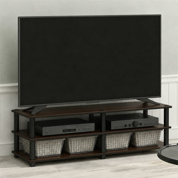Furinno Turn - S - Tube No Tools 3 - Tier Entertainment TV Stand, Black
