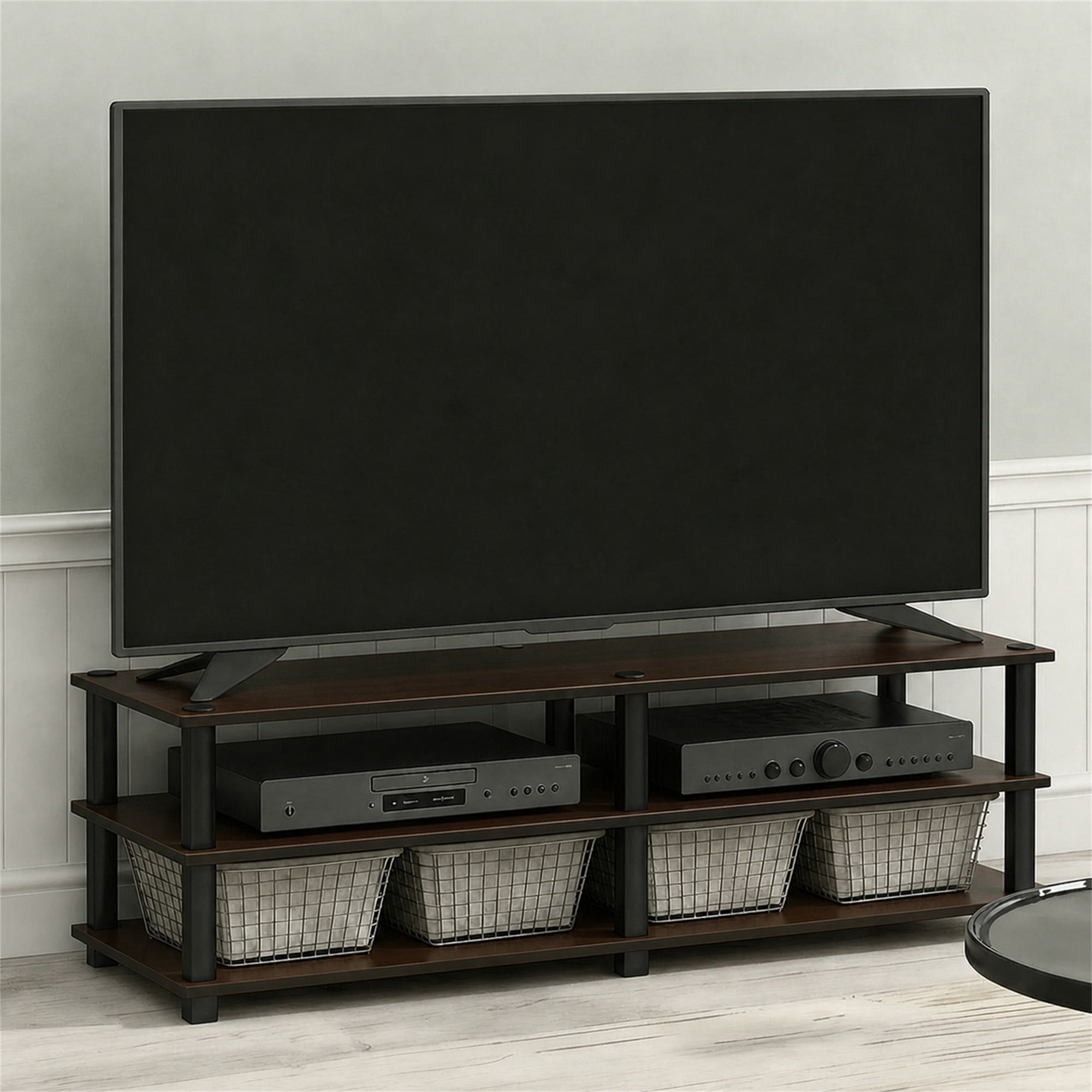 Furinno Turn - S - Tube No Tools 3 - Tier Entertainment TV Stand, Black