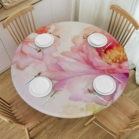 

Xllo0ord Fitted Tablecloth Elastic Edge Stain Wrinkle Resistant Washable Polyester Round Outdoor Tablecloth Pale Pink Roses Fits up Tables 38 -42