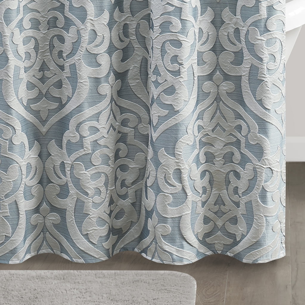 MAYEERTY Jacquard Shower Curtain, 72" x 72", Aqua+Silver, Polyester