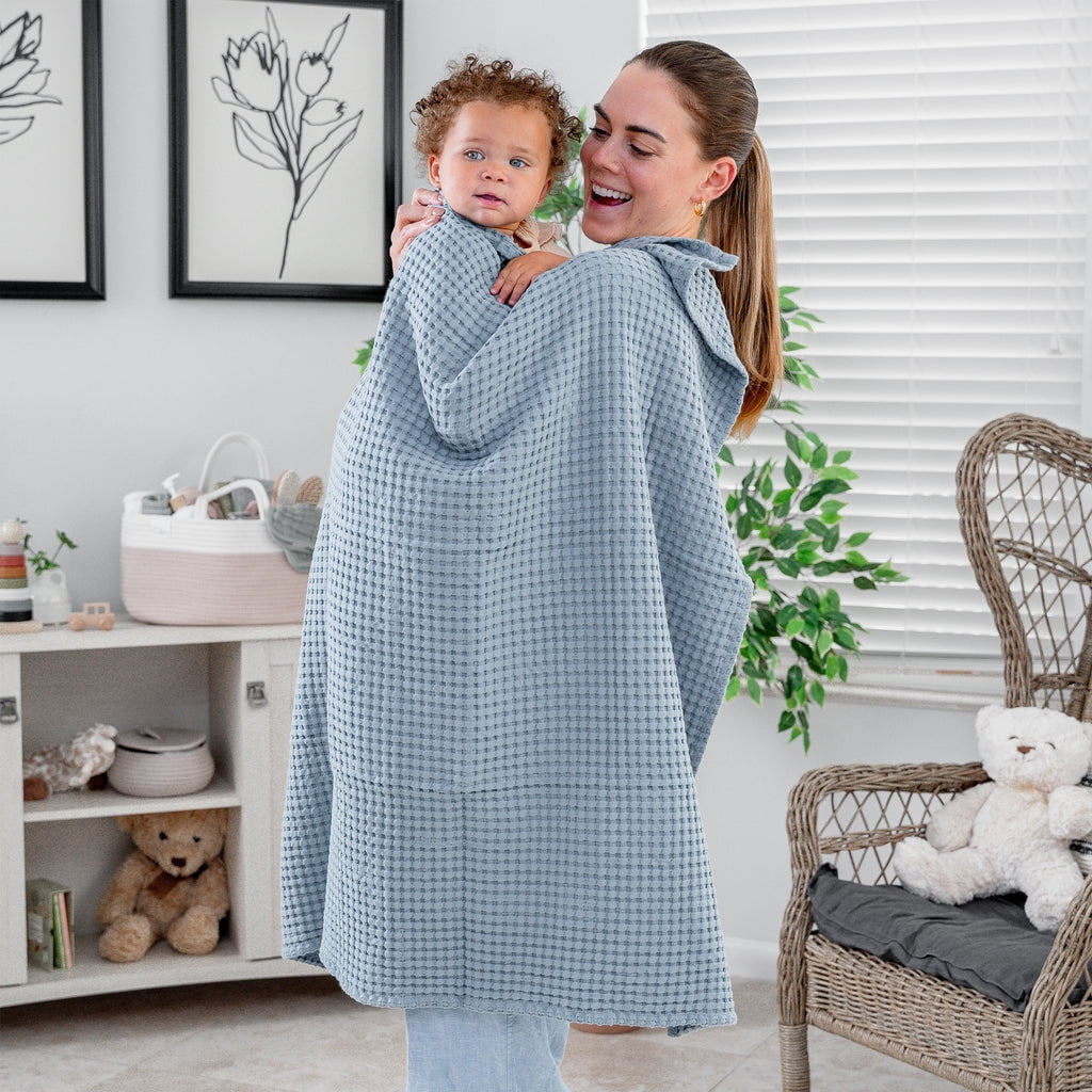 Comfy Cubs Waffle Weave Blanket - 40” x 40” - 100% Cotton Soft, Lightweight Baby Blanket, Pacific Blue