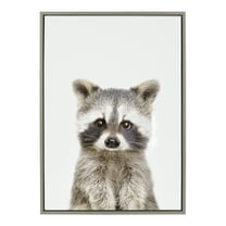 Kate and Laurel Sylvie Baby Raccoon Animal Print Portrait Framed Canvas Wall Art by Amy Peterson, 23x33 Gray