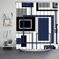 thumbnail image 4 of Shower Curtains for Bathroom Blue Geometric Shower Curtain Navy Blue Shower Curtain Modern Shower Curtain, Waterproof Black Blue and Gray Shower Curtain with 12 Hooks, 72" x 72", 4 of 6