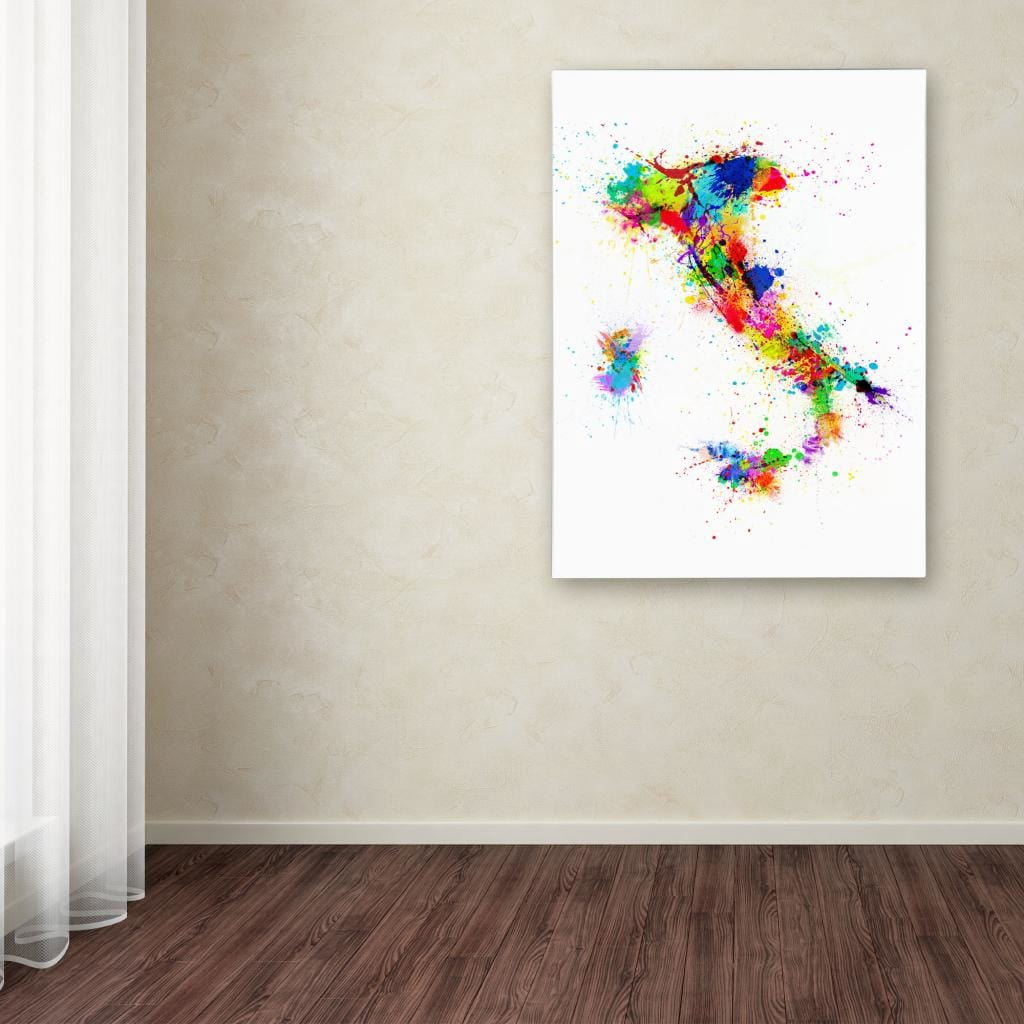 Trademark Art 'Italy Paint Splashes Map' Canvas Art by Michael Tompsett