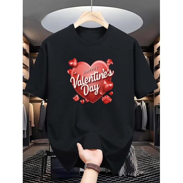 Feliz Día de San Valentín, Camiseta estampada para hombre, moderna, de manga corta, cómoda y versátil, ideal para el verano. Ideal para regalar a diario. Camisetas de ocio.