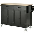 thumbnail image 6 of Homy Casa Rolling Kitchen Island Cart with Solid Wood Top, 4-Door Storage, 2 Drawers & Side Rack, Black, for Kitchen, Dining Room, Coffee Bar, 6 of 8