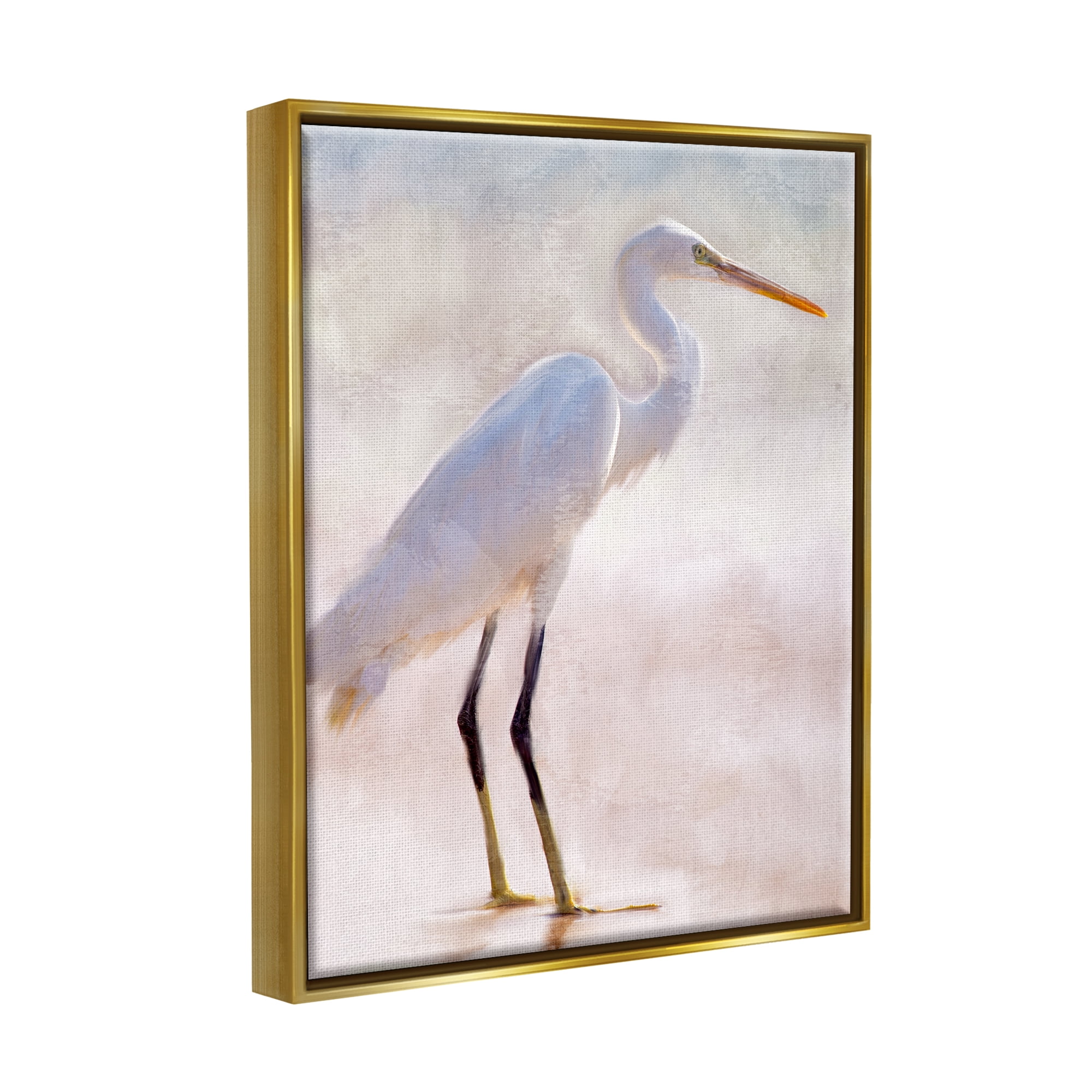 Stupell Industries Egret Wildlife Portrait Animals & Insects Painting Gold Floater Framed Art Print Wall Art, 17 x 21