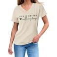 thumbnail image 3 of Delayuji Summer V Neck Short Sleeved Life Is Better with My Alphabet T Shirt Black L Polyester,Spandex Short Sleeve Shirts for Women, 3 of 8