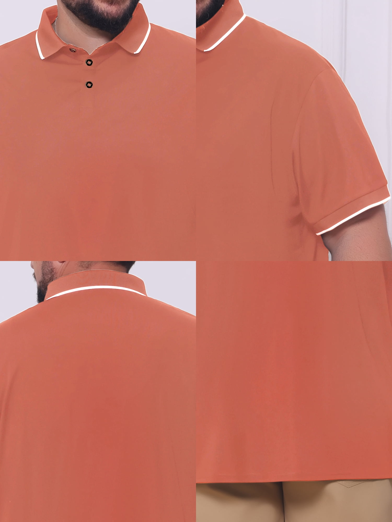 DARING DIVA Men's Big & Tall Shirts Casual Short Sleeve Color Block Polo Shirt 3XL Orange