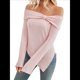thumbnail image 1 of Suéter de Punto con Hombros Descubiertos y Lazo para Mujer, Blusa con Abertura Lateral, Ropa Estética Y2K de Moda Rosa S, 1 of 10