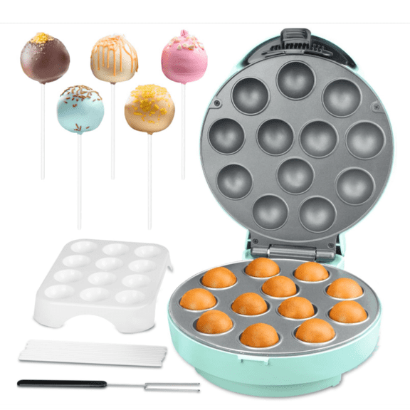 Cake Pop Maker Machine Set with Cake Pop Stand, Sticks & Fork Tool, 12 Cake Pops Capacity, Aquamarine