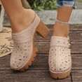 thumbnail image 2 of Rokment Women's Platform Chunky Block High Heels Clogs and Mules Spring Summer Fashion Metallic Buckles Leather Hollow out Closed Toe Lug Sole Heeled Backless Dress Slides Sandals Beige Size 9, 2 of 7