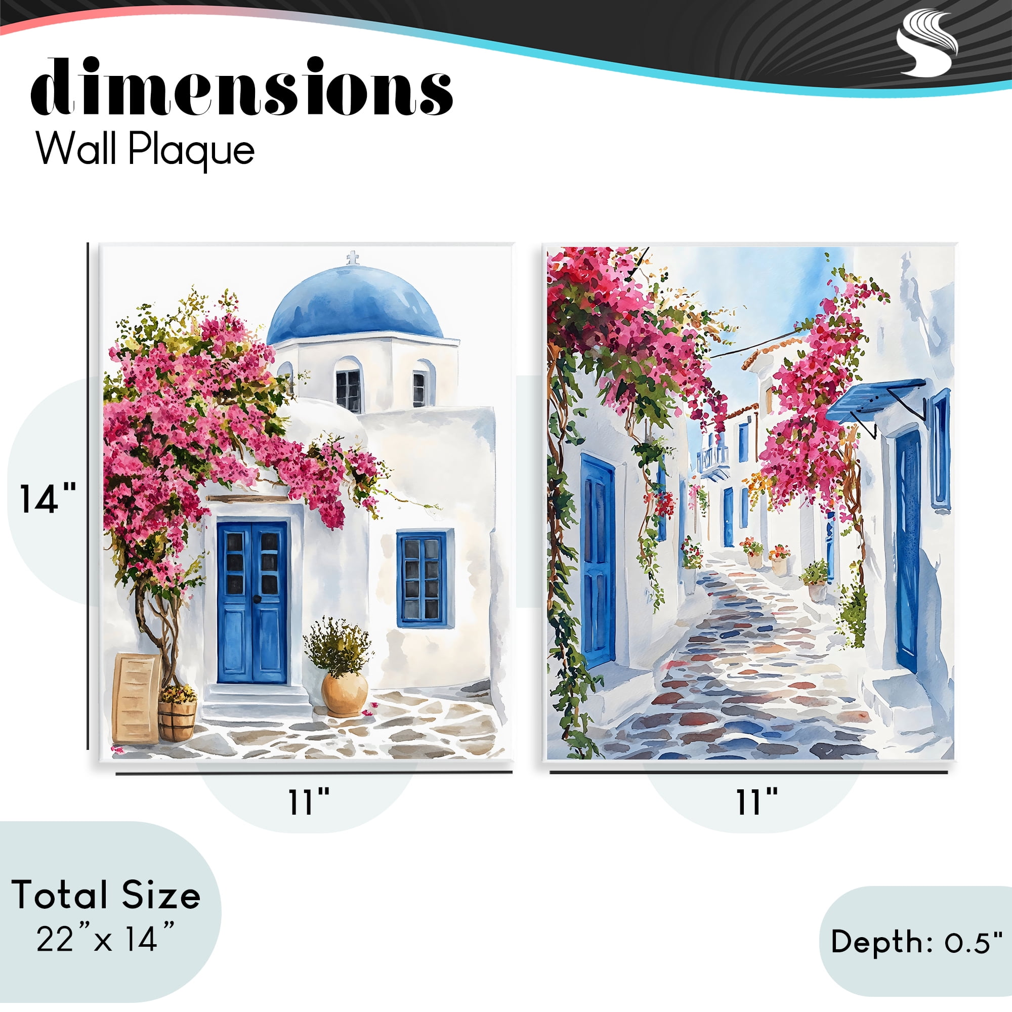 Stupell Industries Santorini House with Pink Tree 2 Piece Wall Plaque Art Set, design by LSR Design Studio