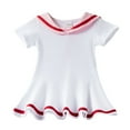 thumbnail image 7 of SGFCWSX Girls Short Sleeve Sailor Collar Dress, Casual Ruffled Hem Dress White Size 9-10 Years, 7 of 7