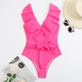 thumbnail image 2 of Women's Bikini Swimsuit Ruffles Two Pieces Bikini Set, Rose Red M, 2 of 5