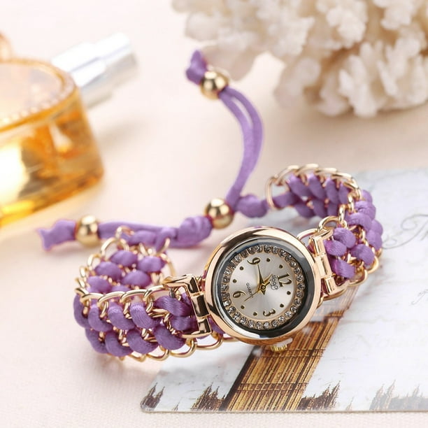 Reloj de cuarzo para mujer, relojes para mujer, reloj de pulsera analógico de cuarzo con cuerda de punto y cadena, reloj de cuarzo