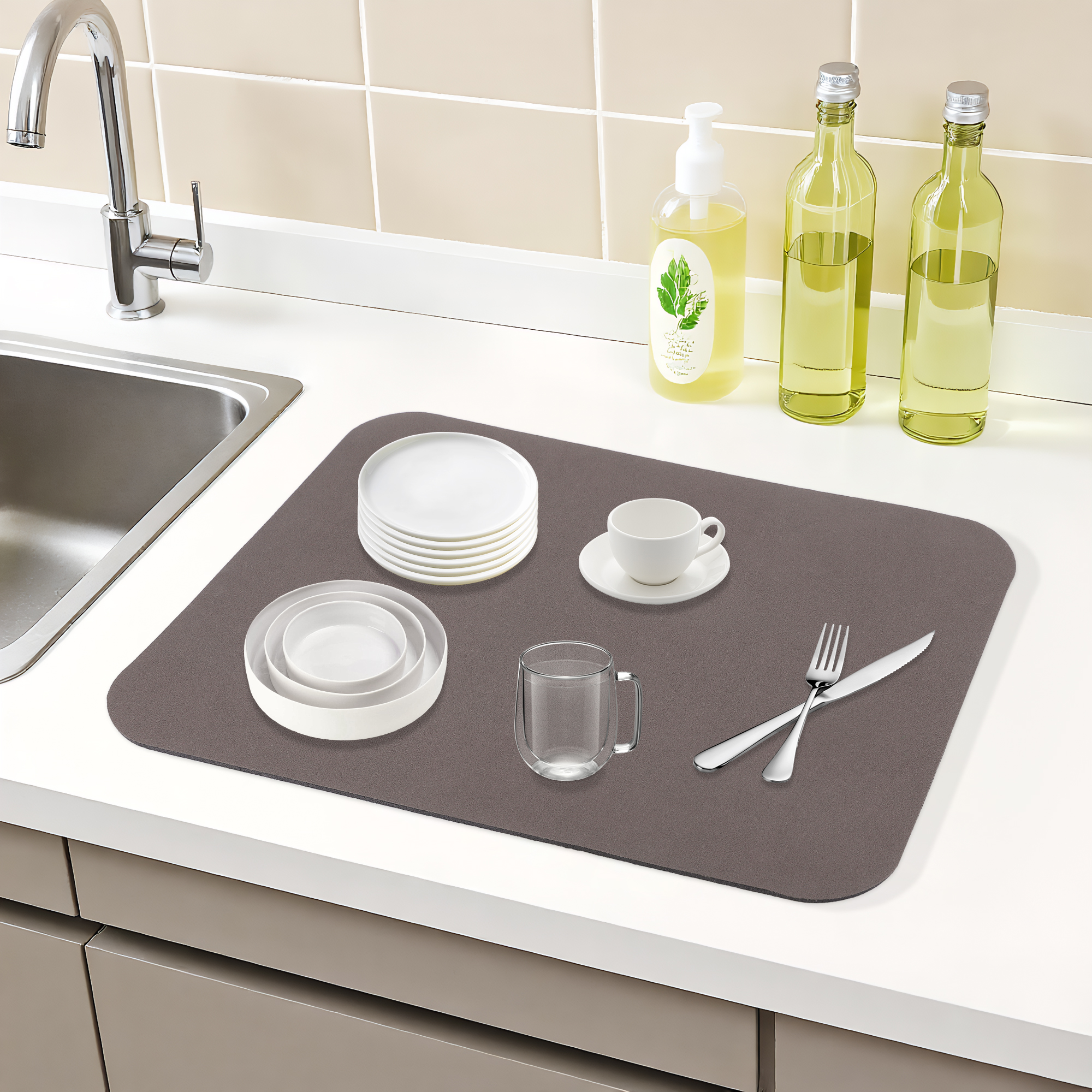 Unique Bargains Diatomaceous Stone Dish Countertop Drying Mat Brown 15.7*11.8 inch