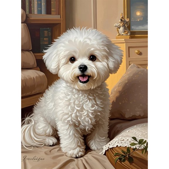 Lcdjbfbf Bichon Frise pattern,5D Full Round Diamond Painting Kits,DIY handmade Home Decor,for Beginners Paint by Number Diamond Painting,Arts and Crafts for Living Room Decor 12x16 inch