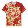 thumbnail image 4 of Penkiiy Chinese DongBei Style Flowers Graphic Tees Shirt for Women Women's Tops Flower Printing Round Neck Short Sleeved T-shirt Tops, 4 of 6
