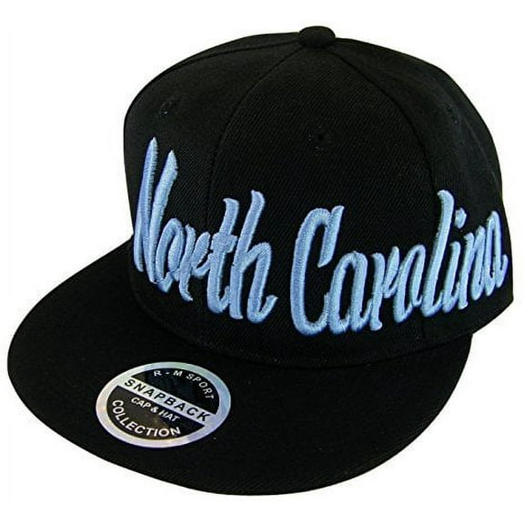 North Carolina Men's Offset Cursive Script Adjustable Snapback Baseball Cap (Black)