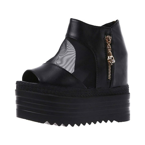 Anuirheih Women's Summer Fish Mouth Sandals Breathable Thick-soled Mesh Shoes Roman Shoes Sandals Women (Black)