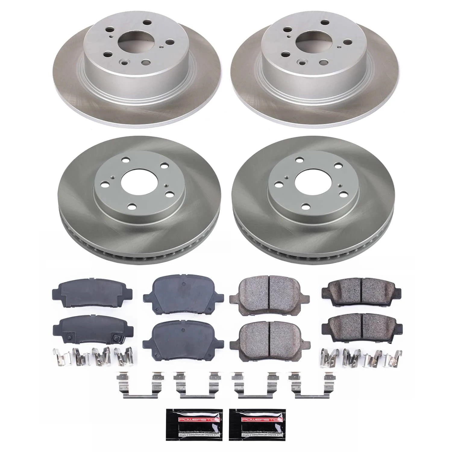PowerStop Front and Rear Semi-Coated Rotor and Low-Dust Ceramic Brake Pad Kit SC6345