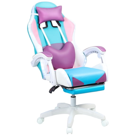 Xinwanna Gaming Chairs for Adults - Computer Chair with Footrest & Ergonomic High Back, LED Light, 360° Swivel Height Adjustable Gamer Chairs Office Chair for Working Gaming Resting Sleeping, Purple