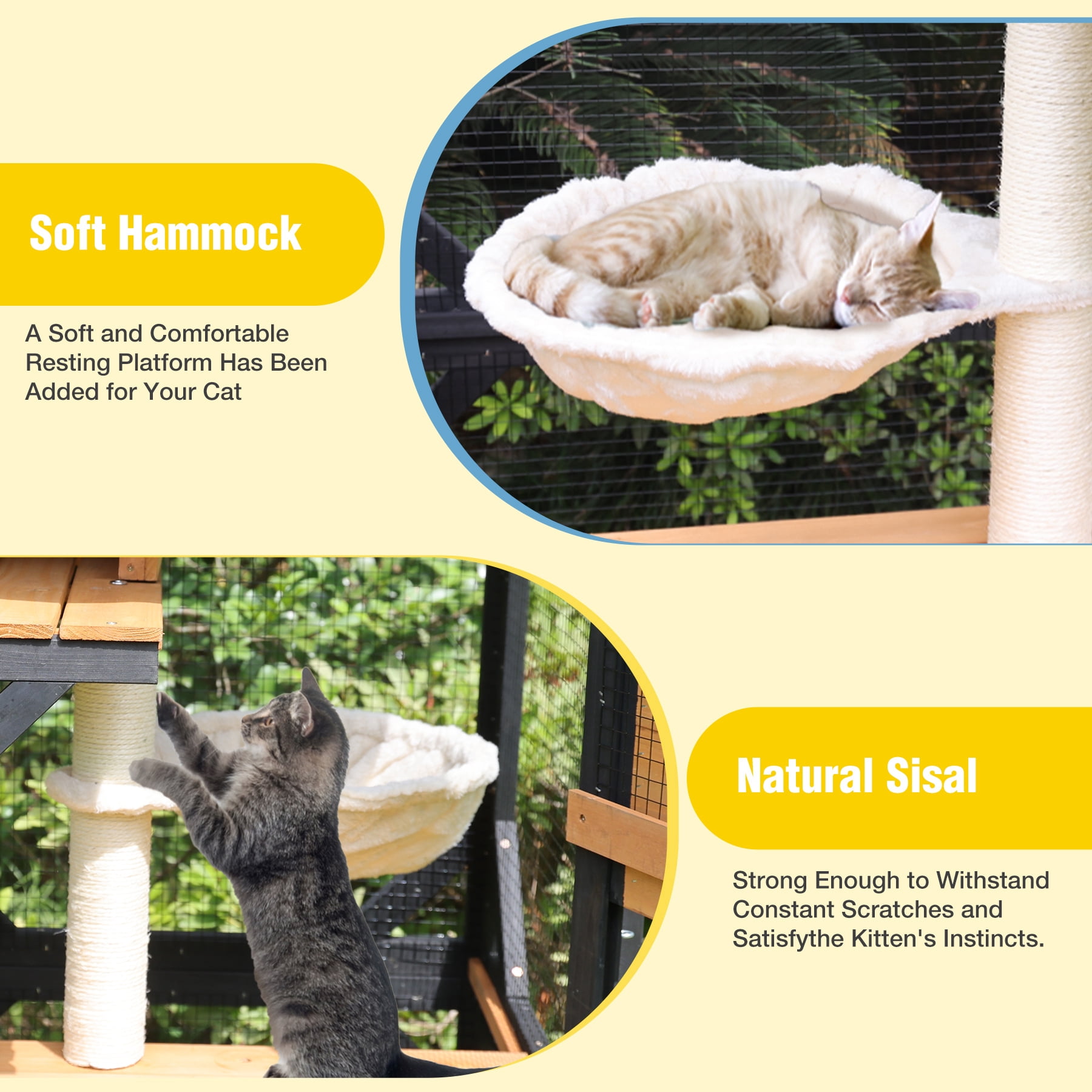 62.8" Catio Outdoor Cat Enclosure, Mobile Catio Enclosure Indoor On Wheels with Scratch Post, Hammock, Resting Box, Platform, Tarp Roof, Black