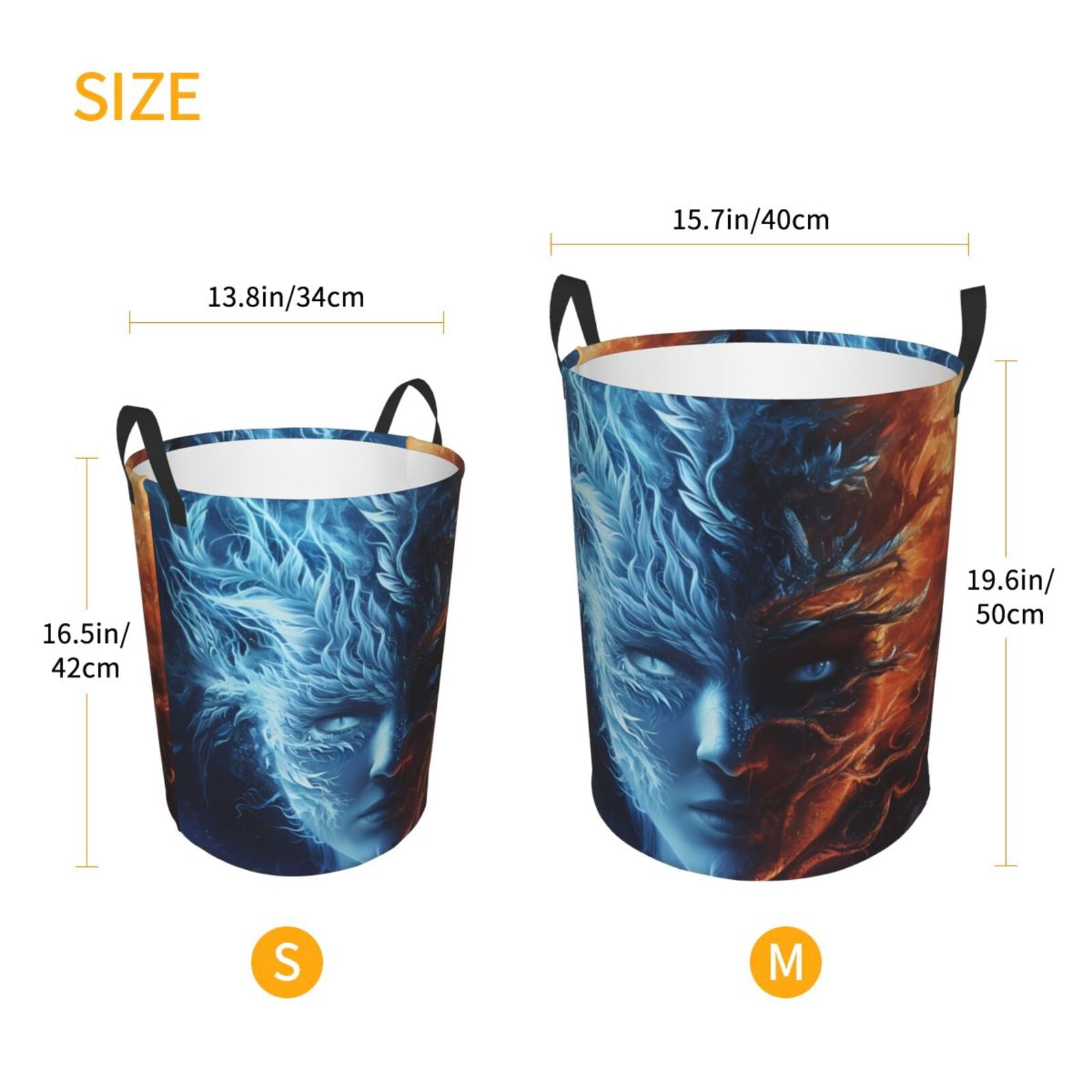 Large Laundry Basket with Handles - Red and Blue Fire Women Kids Baby Dirty Clothes Laundry Hamper for Bedroom Aesthetic