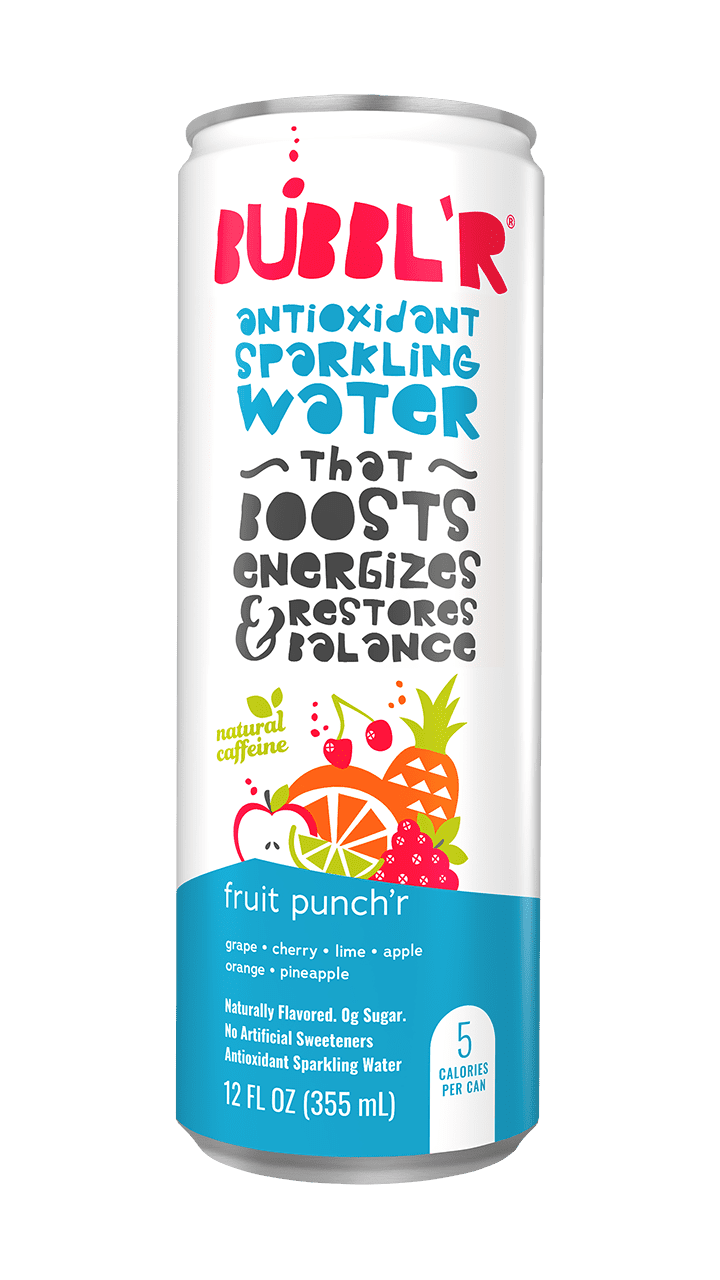 BUBBL'R Antioxidant Sparkling Water, Fruit Punch'r, 12 fl oz, 6 Pack Cans