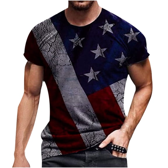 qucoqpe Mens American Flag T-Shirt Patriotic Vintage Shirts 4th of July Short Sleeve Hipster Tee Shirt