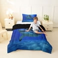 thumbnail image 4 of jejeloiu Funny Cat Shark Twin Comforter Sets,Deep Ocean Background Bedding Set For Boys,Solid Blue,Black Reversible,2-Piece,1 Comforter and 1 Pillowcase, 4 of 7
