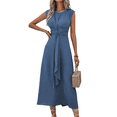 thumbnail image 3 of Vestido Midi Informal Sin Mangas de Verano para Mujer, Ajustado, con Lazo en la Cintura, , 2025 Azul Neblina XXL, 3 of 9