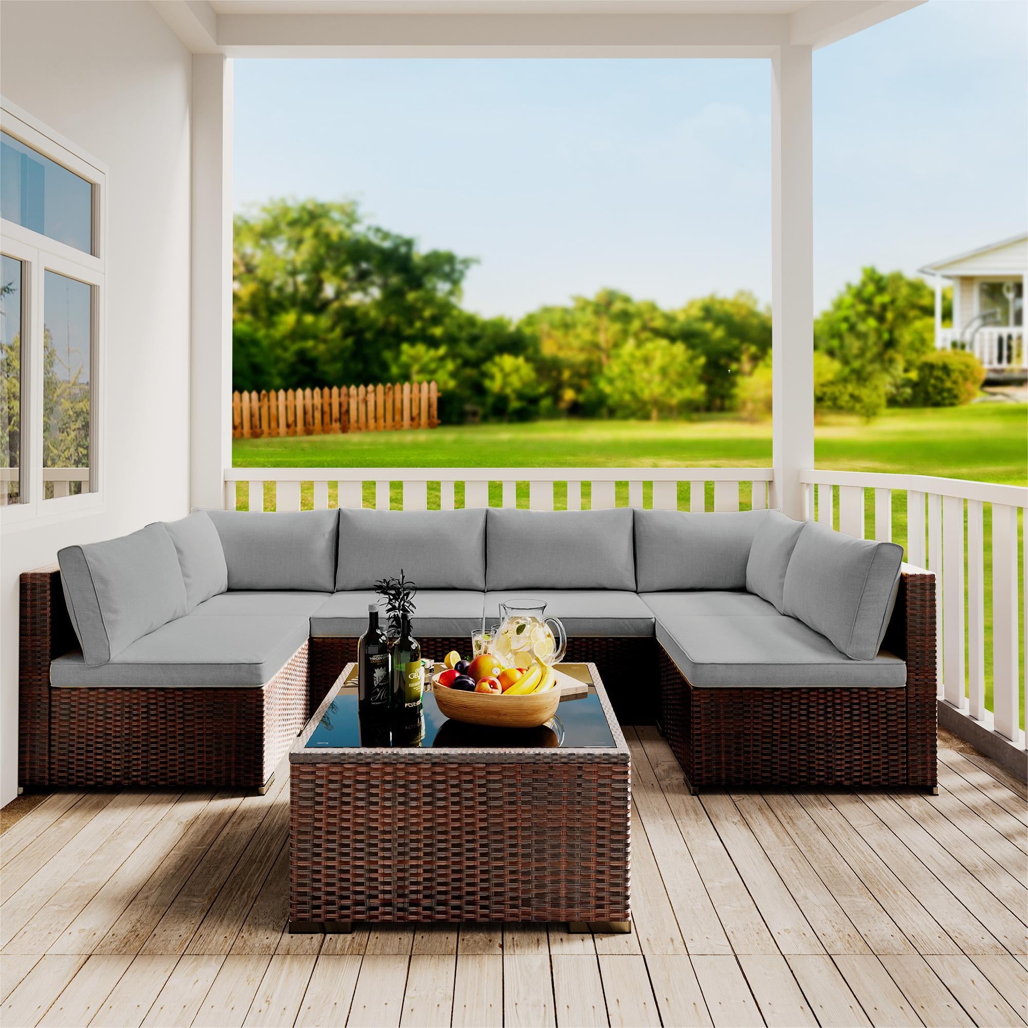 Costway 4PCS Patio Rattan Furniture Set Conversation Glass Table Top Cushioned Sofa - Walmart.com Costway 4PCS Patio Rattan Furniture Set Conversation Glass Table Top Cushioned Sofa - Walmart.com