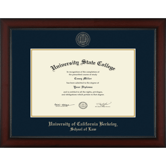 University of California Berkeley School of Law Diploma Frame, Document Size 17" x 11"