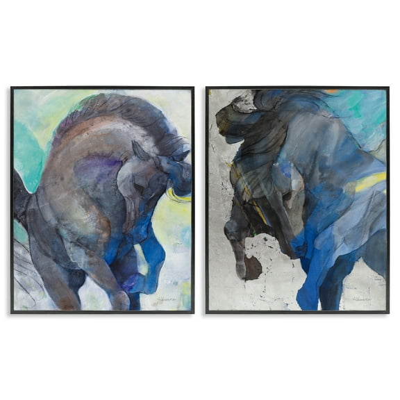 Stupell Industries Bucking Horse Joyful Play Animals Painting Black Framed Art Print Wall Art, 11 x 14, Set of 2
