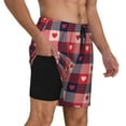 thumbnail image 3 of Balery Heart Plaid Mens Swim Trunks Swim Shorts for Men Quick Dry Inseam Beach Shorts with Compression Liner Pocket-Small, 3 of 9