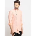 thumbnail image 4 of eloria Traditional Men's Peach Geometric Woven Design Asymmetric Kurta, 4 of 7