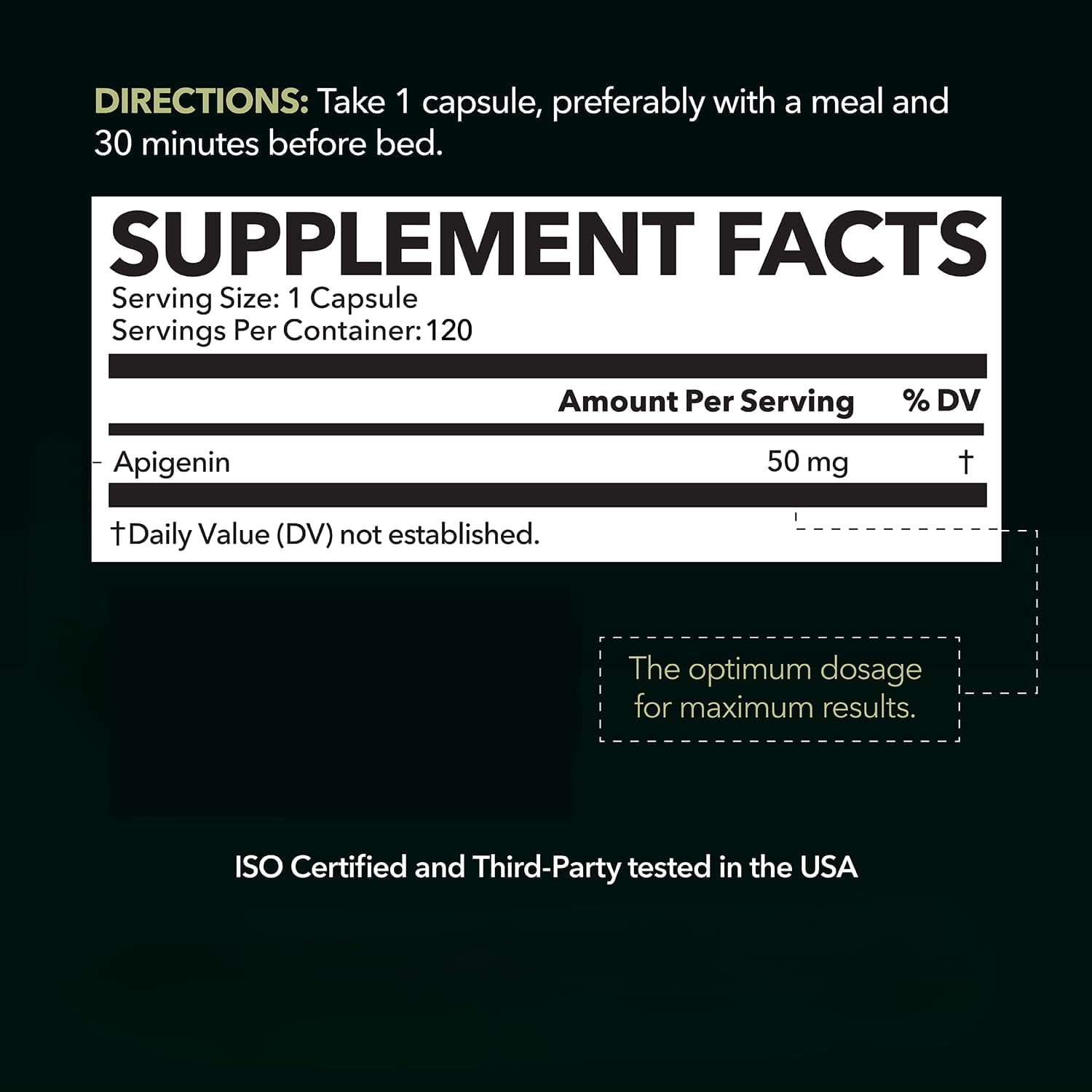 Havasu Nutrition 50mg Apigenin Supplement, Sleep, Cognition, & Prostate Health Support, 120 Capsules