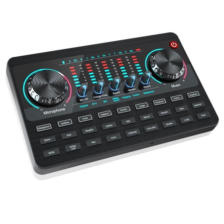 Podcast Mixer with Sound Card, tenlamp Portable V10 Podcast Production Studio, USB Multifunctional Audio Mixer Interface Voice Changer Sound Board DJ Controller, Podcast Equipment for Phone PC Compute