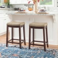 thumbnail image 3 of Linon Claridge 26" Backless Indoor Wood Counter Stool, Dark Brown/Beige Faux Leather, 1 Stool, 3 of 9
