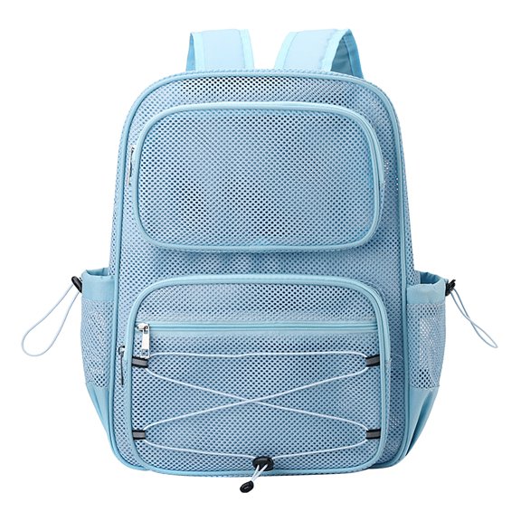 Heavy Duty Mesh Bookbag, Swimming Beach Fitness Sport, Light Blue