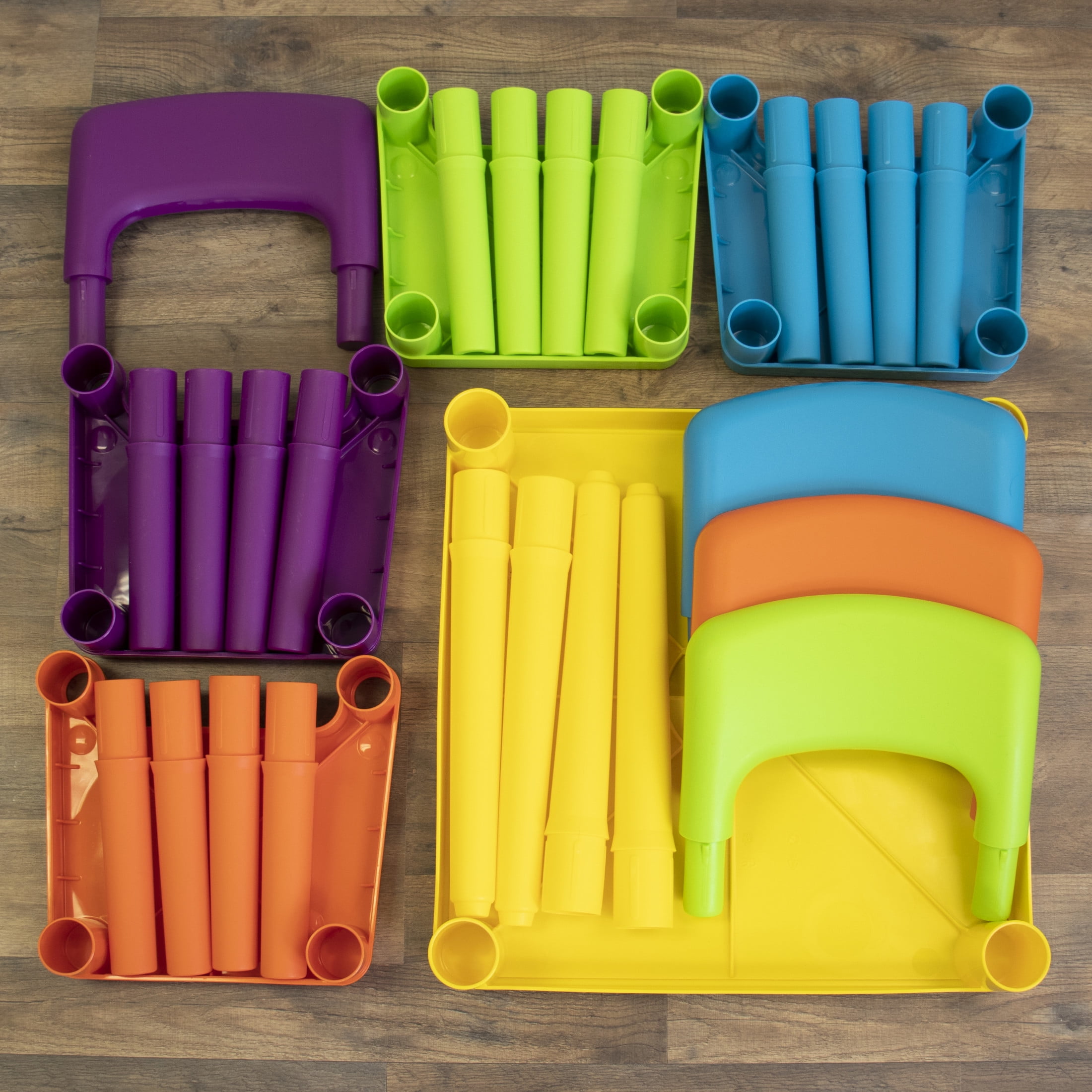 Humble Crew Vibrant Toddler Lightweight Plastic Table and 4 Chairs Set, Square Yellow Table & Orange/Green/Blue/Purple Chairs