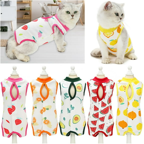 Walbest Cat Postpartum Clothes, Fruit Pattern Printed Cat Recovery Suit, Cotton Recovery Body Wrap Breathable Kittens Recovery Clothes for Cats Small Dogs Abdominal Recovery Weaning