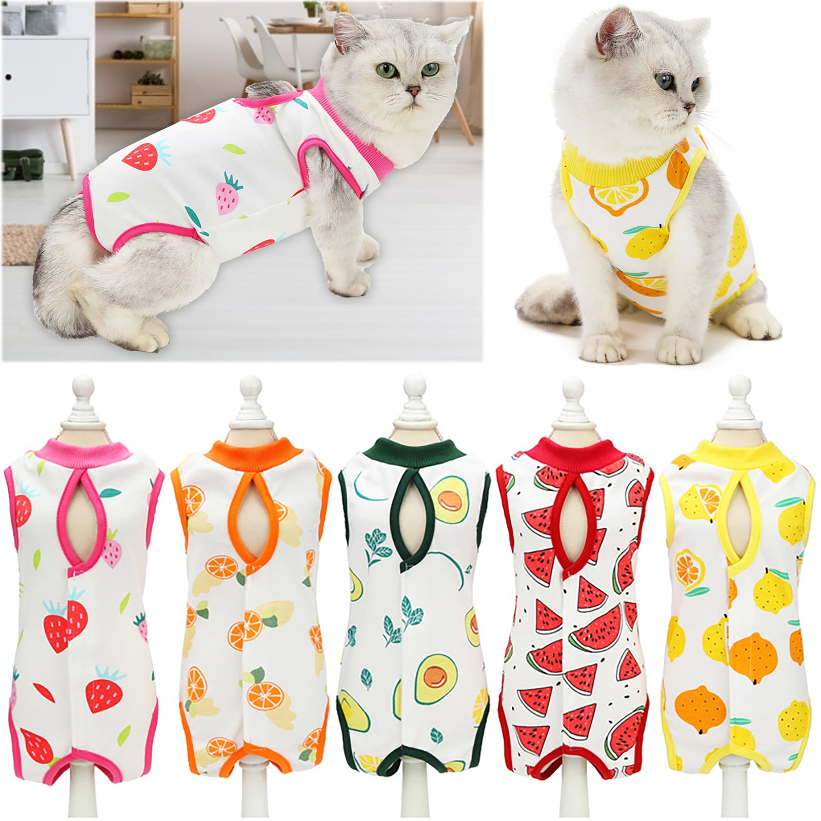 Walbest Cat Postpartum Clothes, Fruit Pattern Printed Cat Recovery Suit,  Cotton Recovery Body Wrap Breathable Kittens Recovery Clothes for Cats  Small Dogs Abdominal Recovery Weaning 