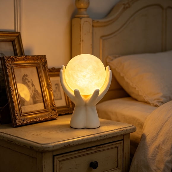 Luxury LED Handheld Moon Night Light, for Bedroom Bedside Home Ambience Decorative Lamp Glow
