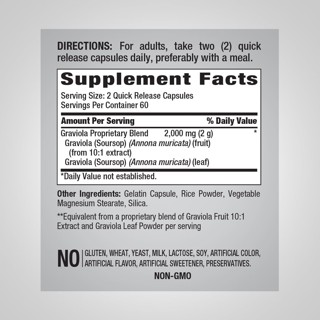 Graviola Soursop Capsules 2000 mg | 120 Count | Herbal Supplement for Men and Women | by Piping Rock